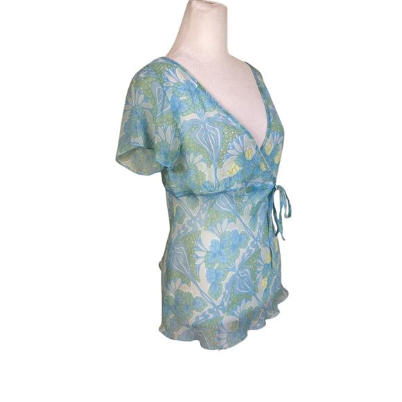 H&M Vtg Y2K Coquette Fairy Babydoll Top w Tie Sheer Flutter Sleeves Flowy Hem - Picture 5 of 16